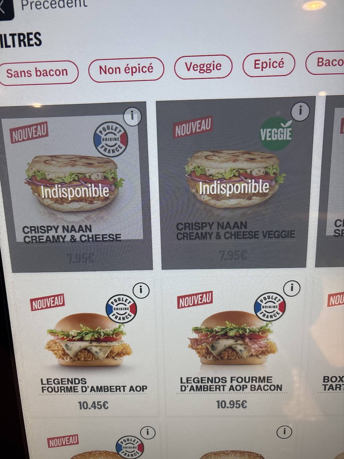 Menu de KFC Nancy Laxou
