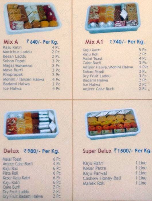 MM Mithaiwala menu