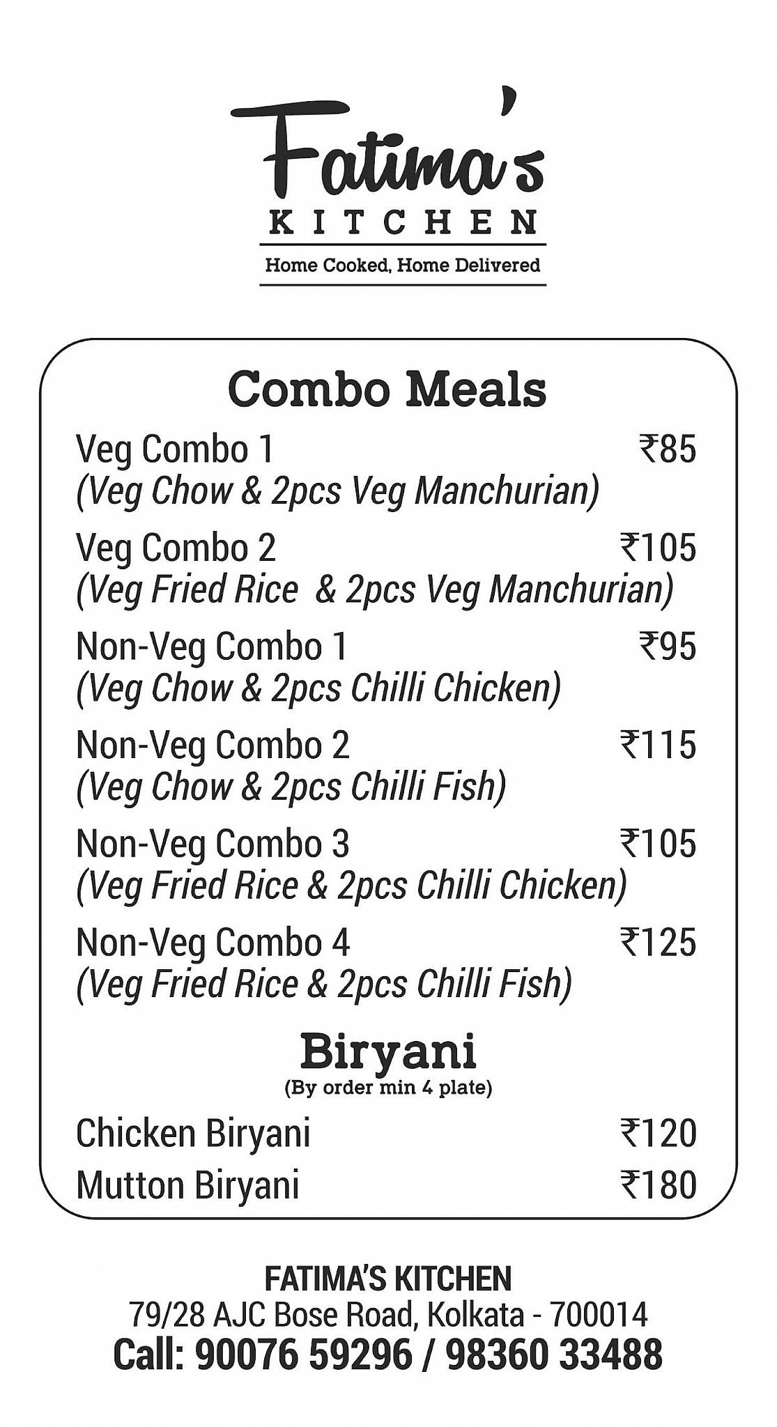 Fatima's Kitchen menu