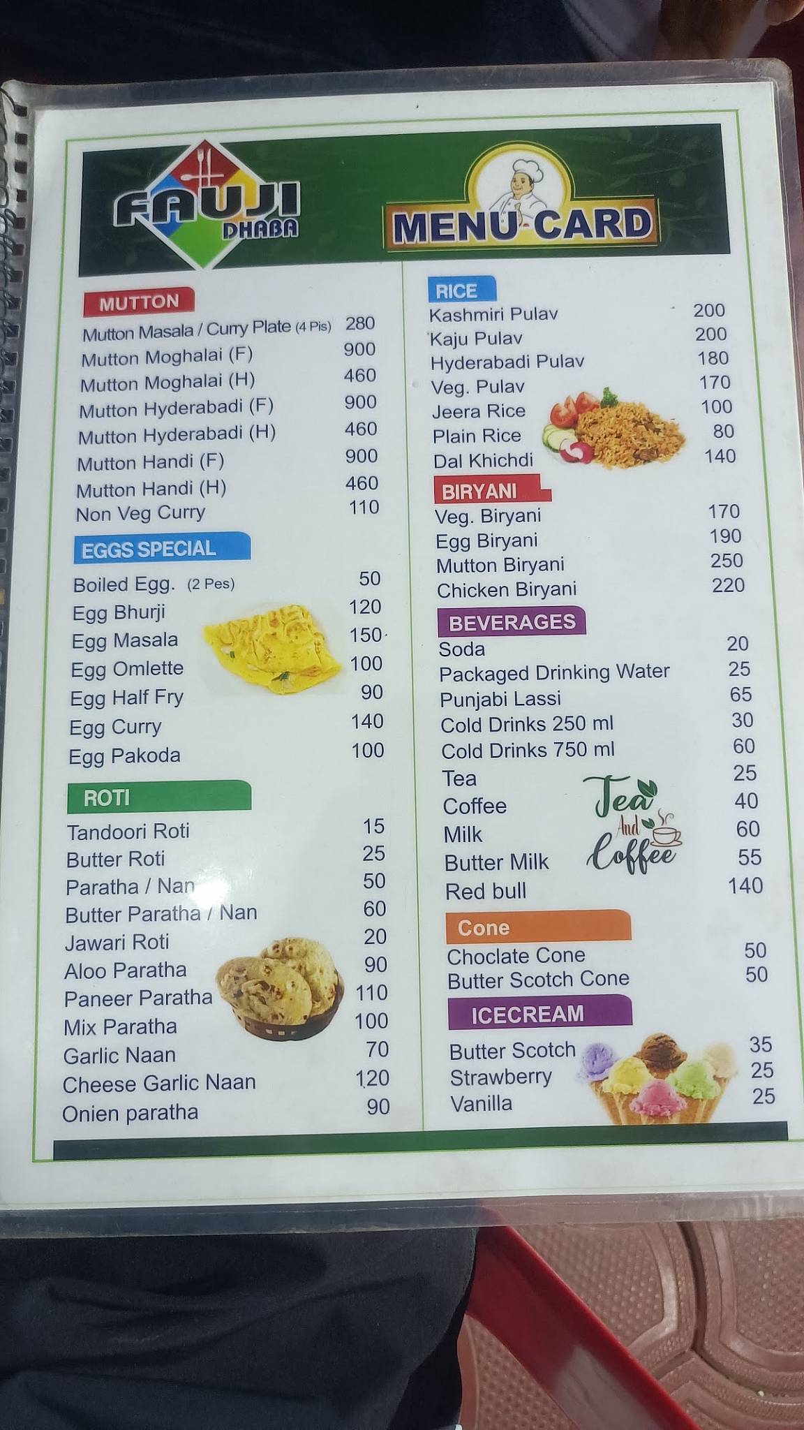 Fauji Dhaba menu