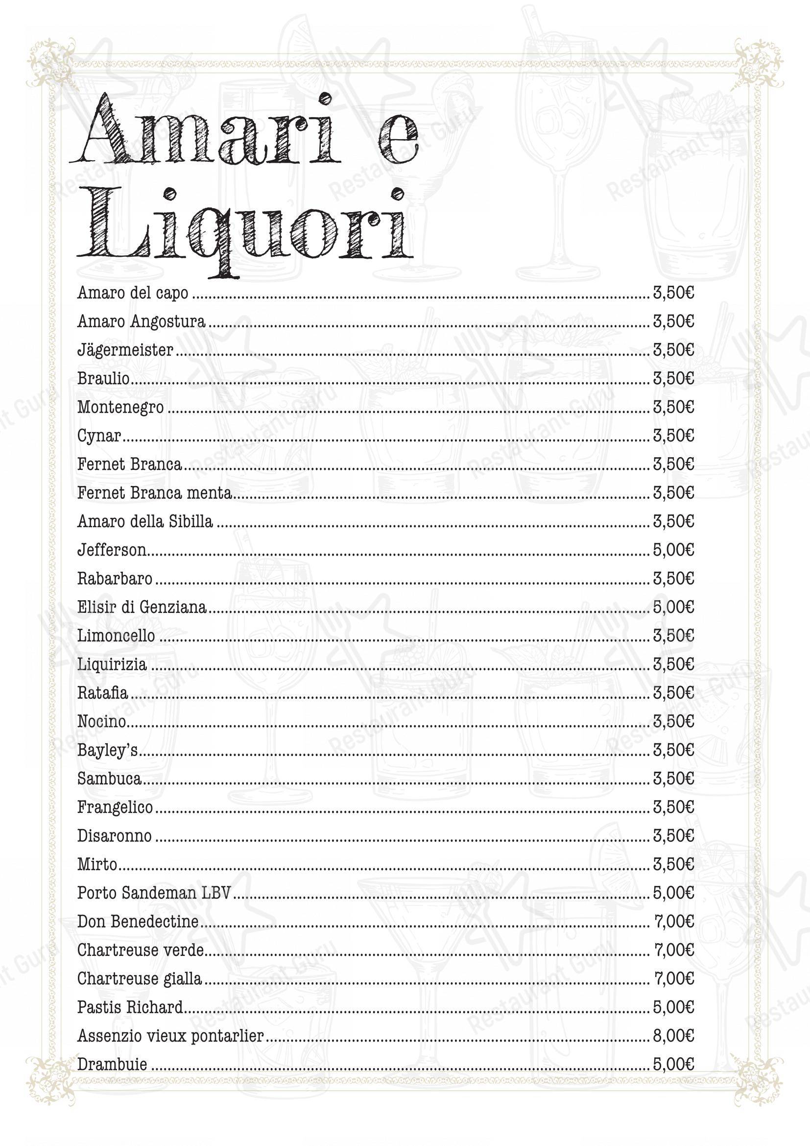 Основное меню per Fauno 3.0 aperitivo cocktail bar pub & bar