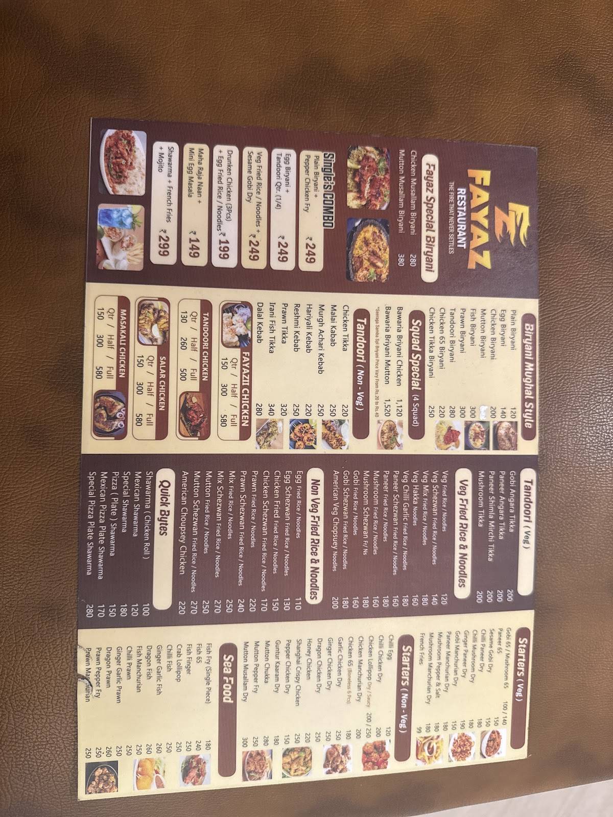 Fayaz Restaurant menu