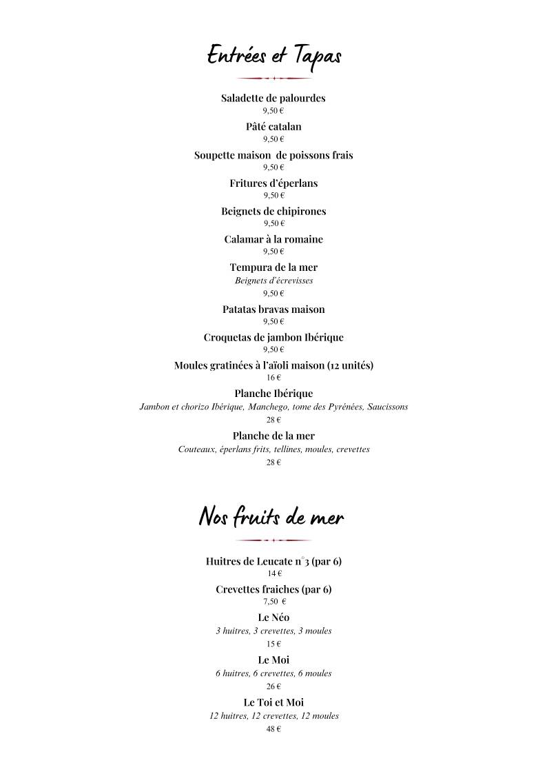Menu de Félicidad (anciennement Chez Pierrot)