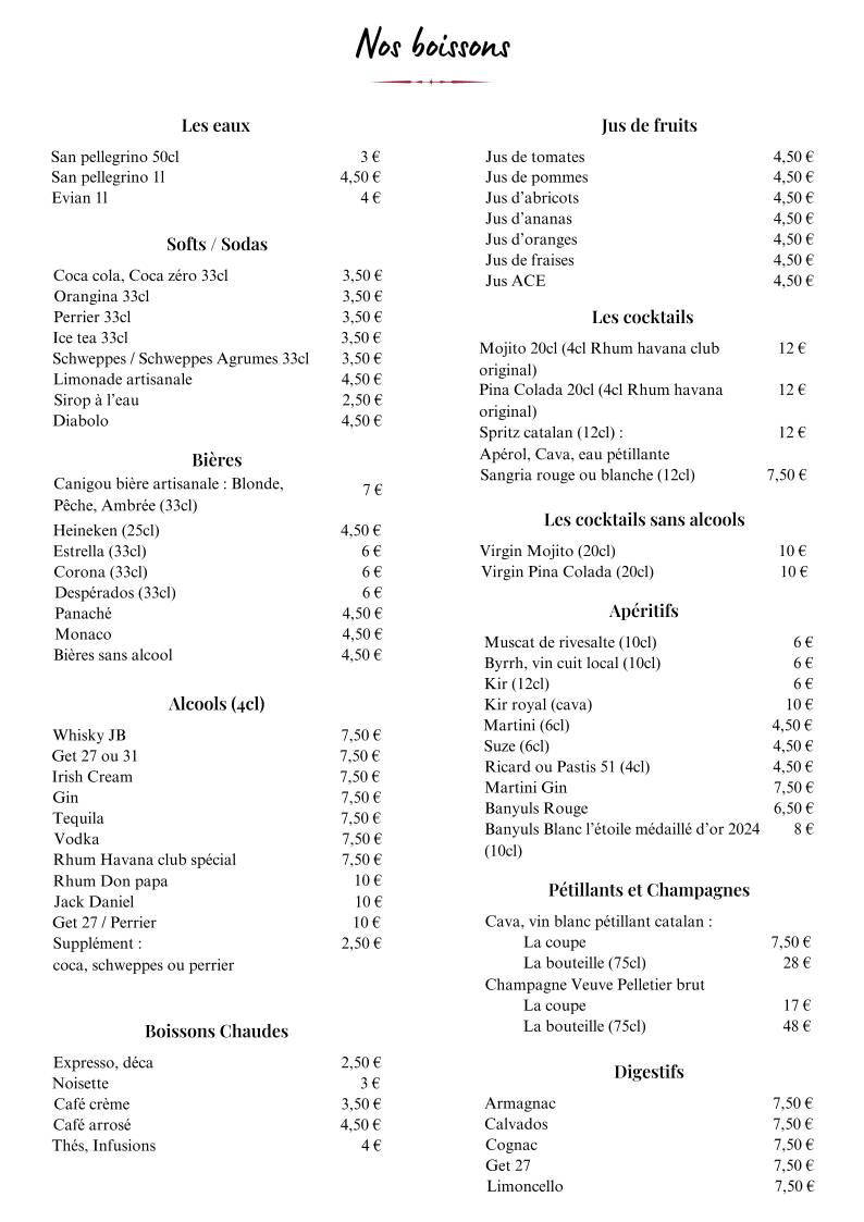 Menu de Félicidad (anciennement Chez Pierrot)