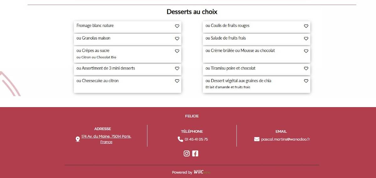 Menu de Félicie
