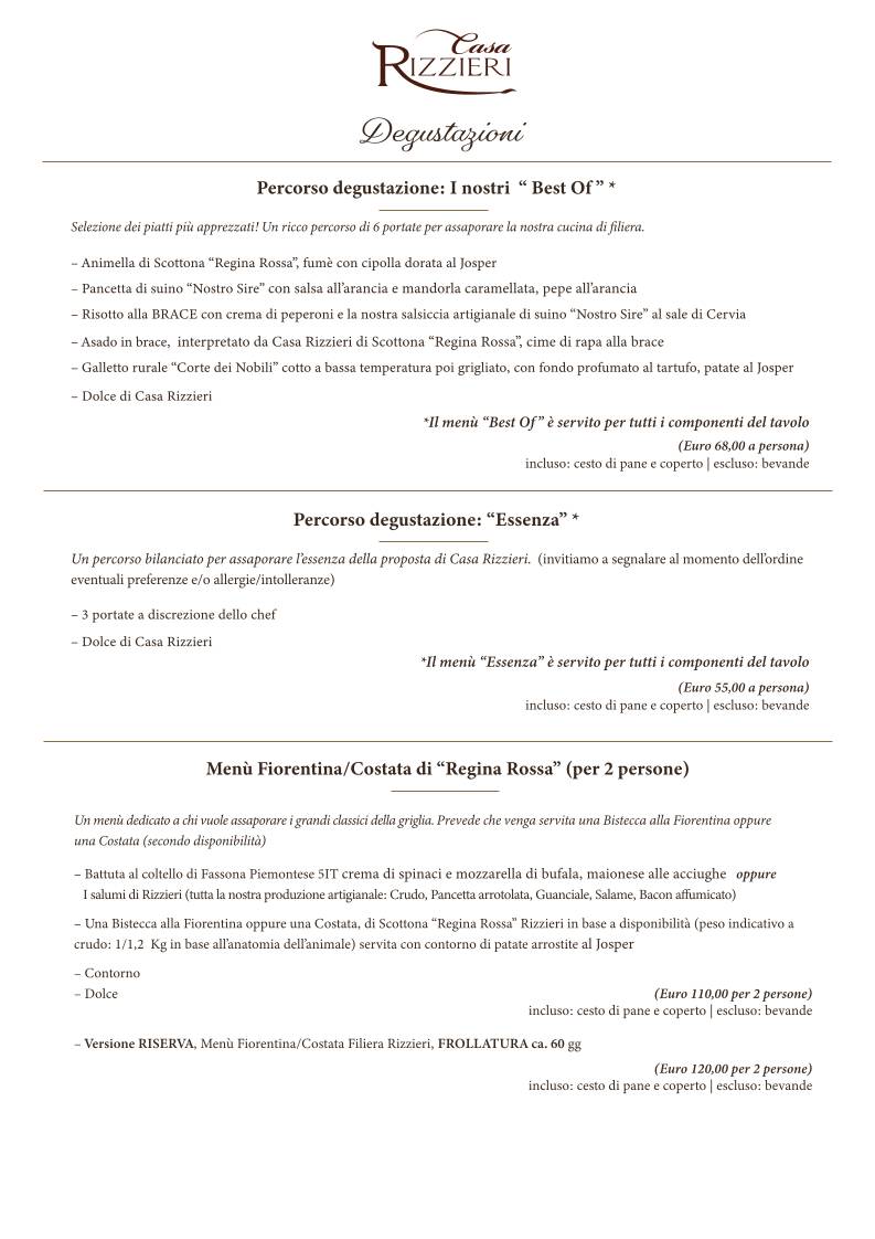 Menu di Casa Rizzieri 