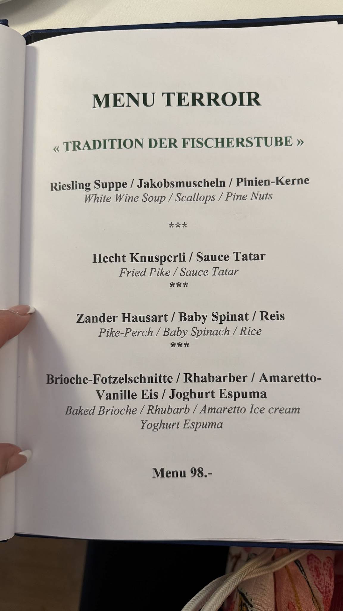 Menu di Fischerstube Weesen 