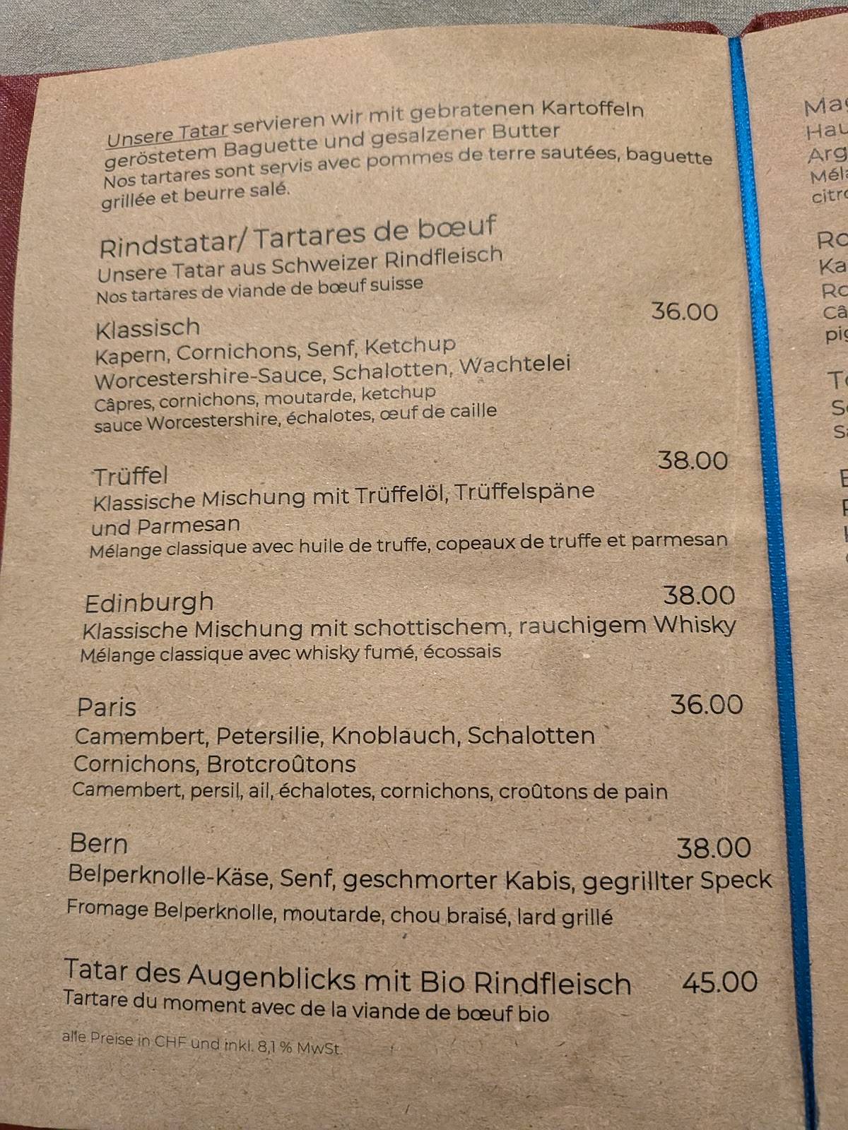 Menu di Fischerstübli 