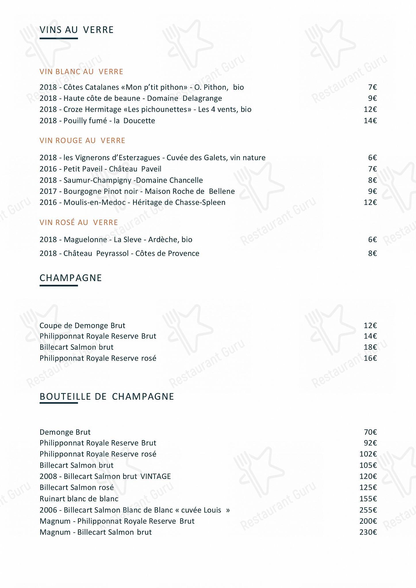 Menu pour Fitzgerald - Bar menu