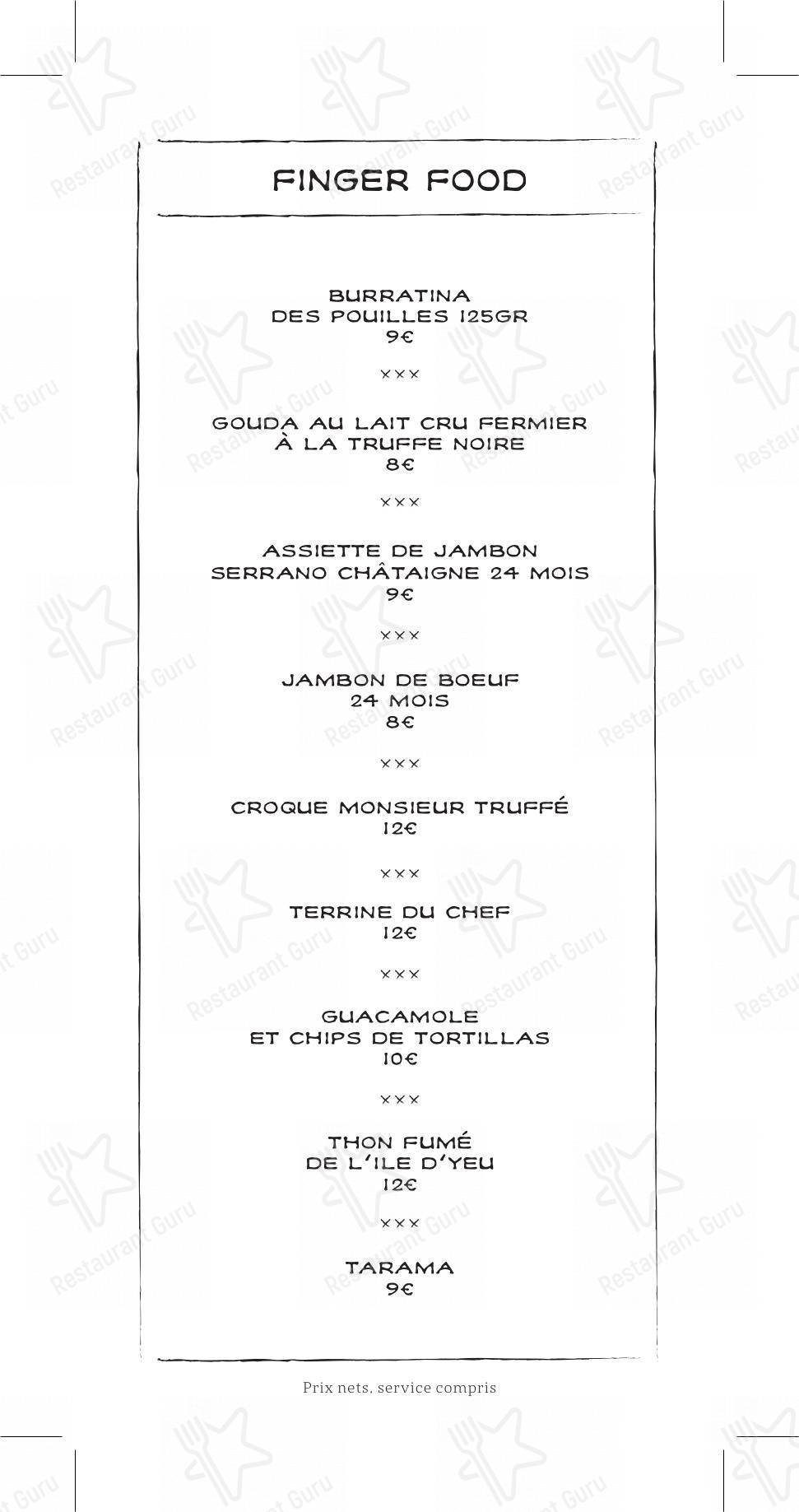 Fitzgerald dans Paris - Bar menu