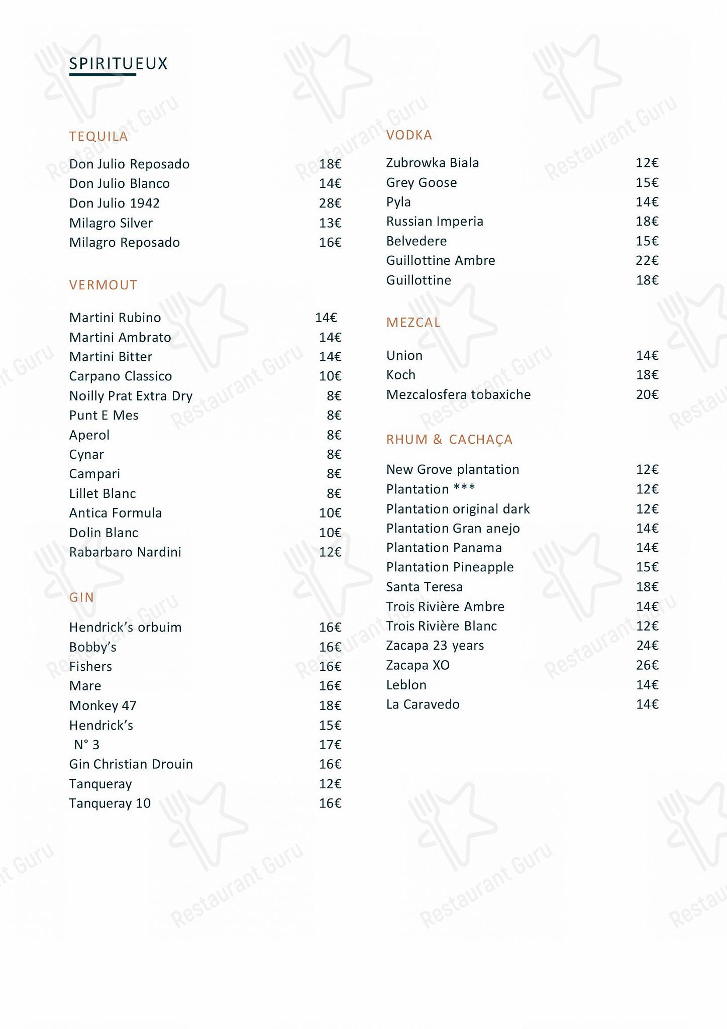 Bar menu pour Fitzgerald pub et bar