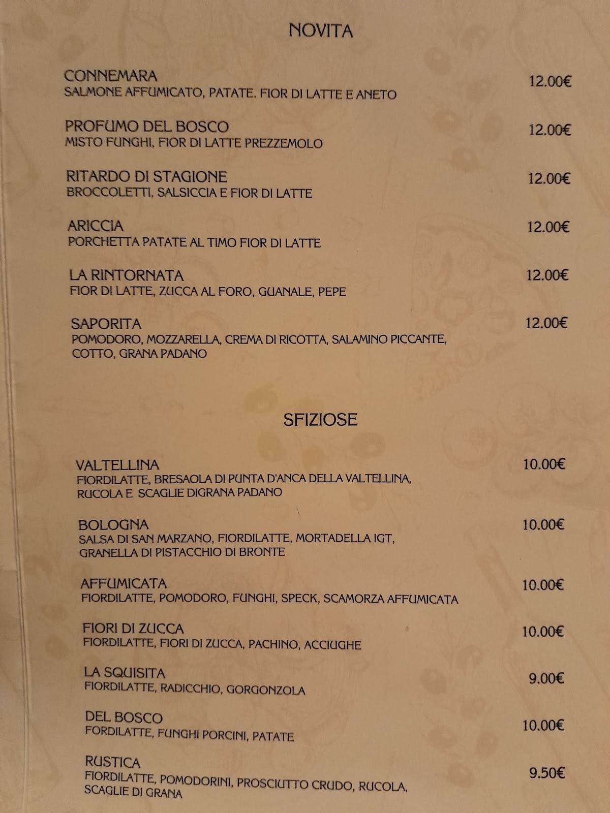 Menu di Ristorante Pizzeria Slongia 