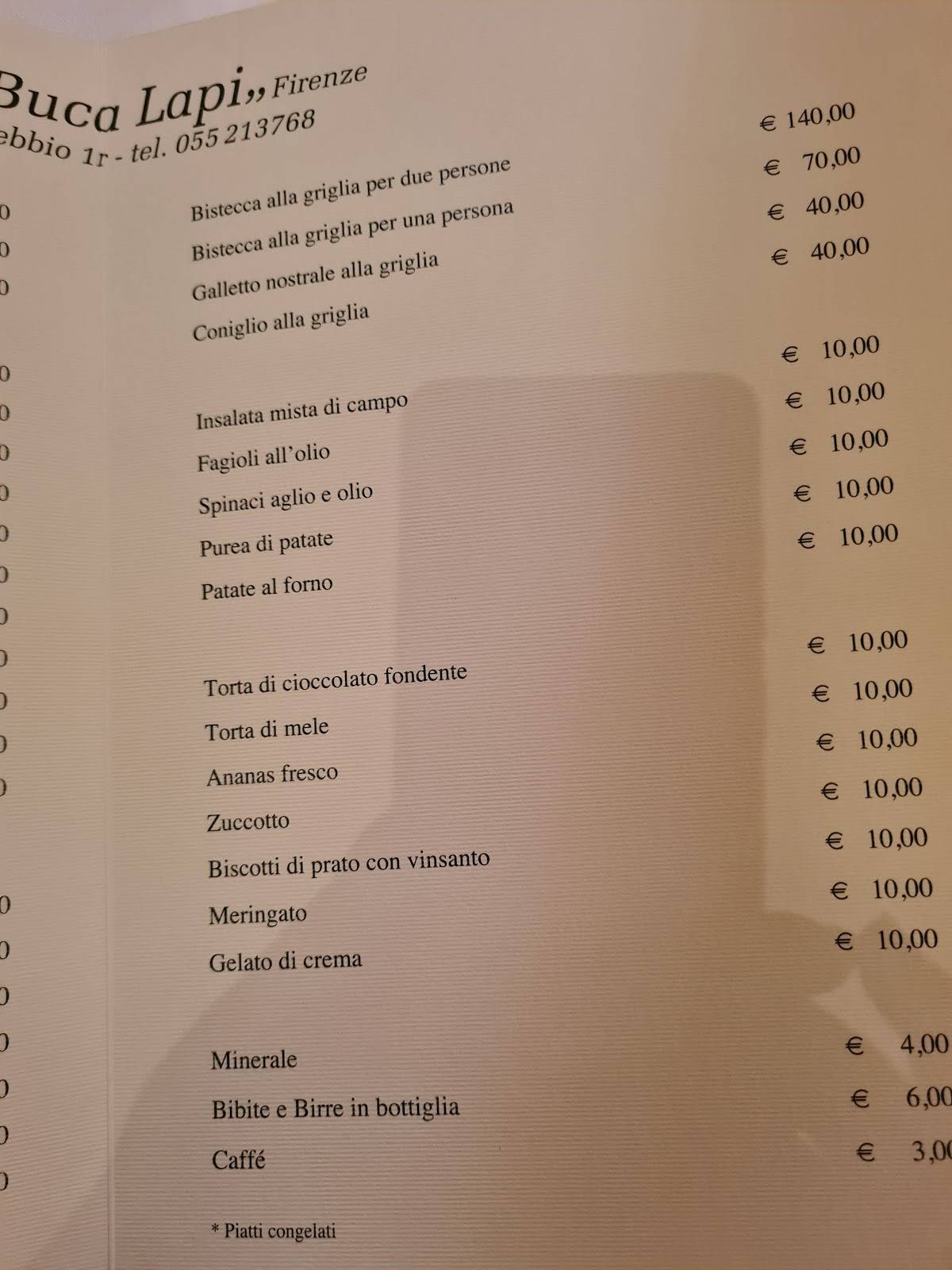 Menu di Ristorante Buca Lapi 