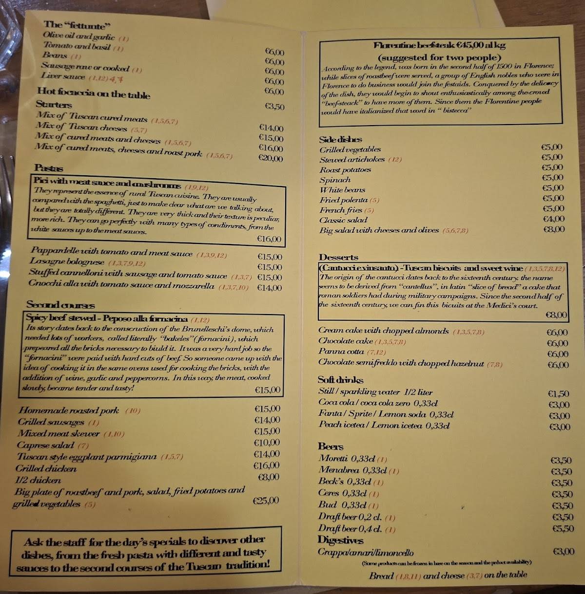 Menu di La Fettunta 