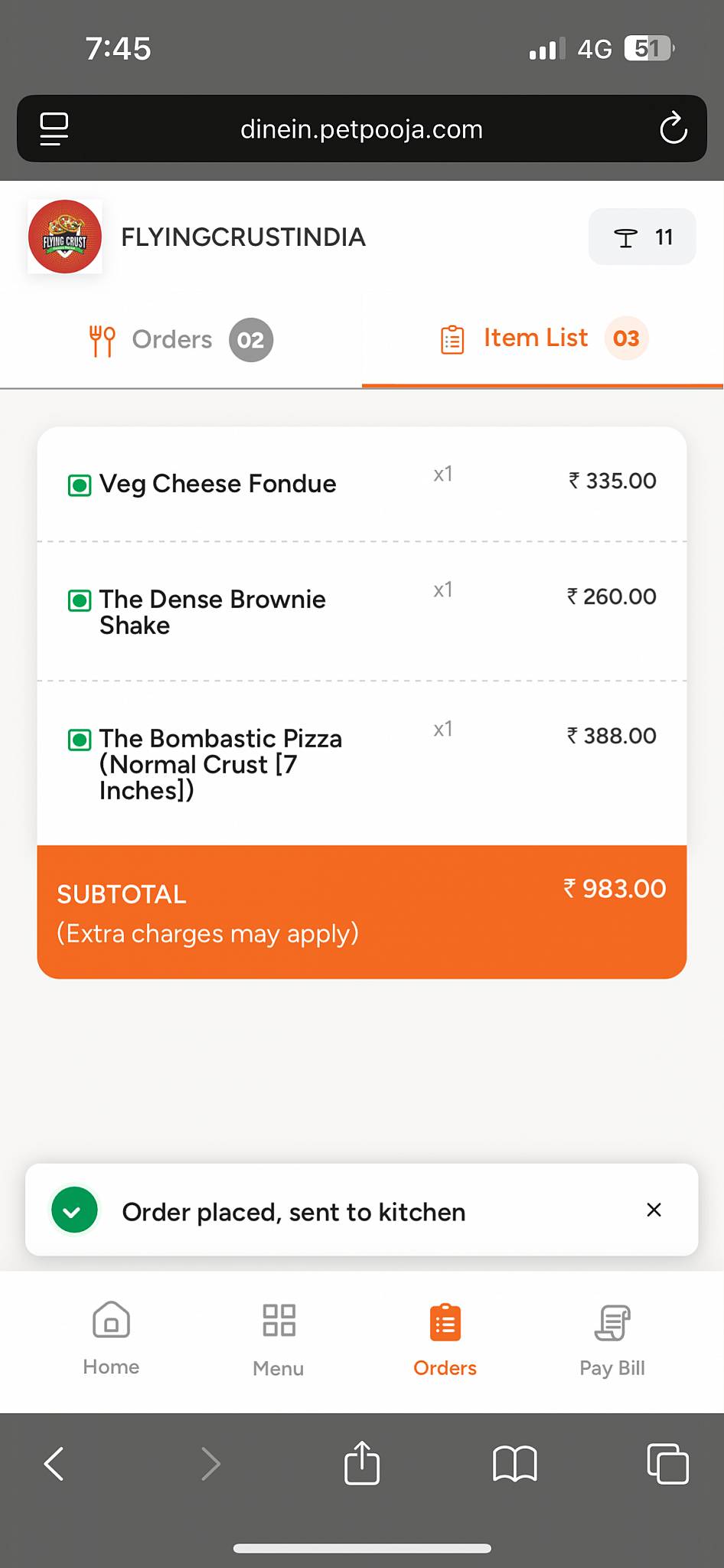 Flying Crust menu