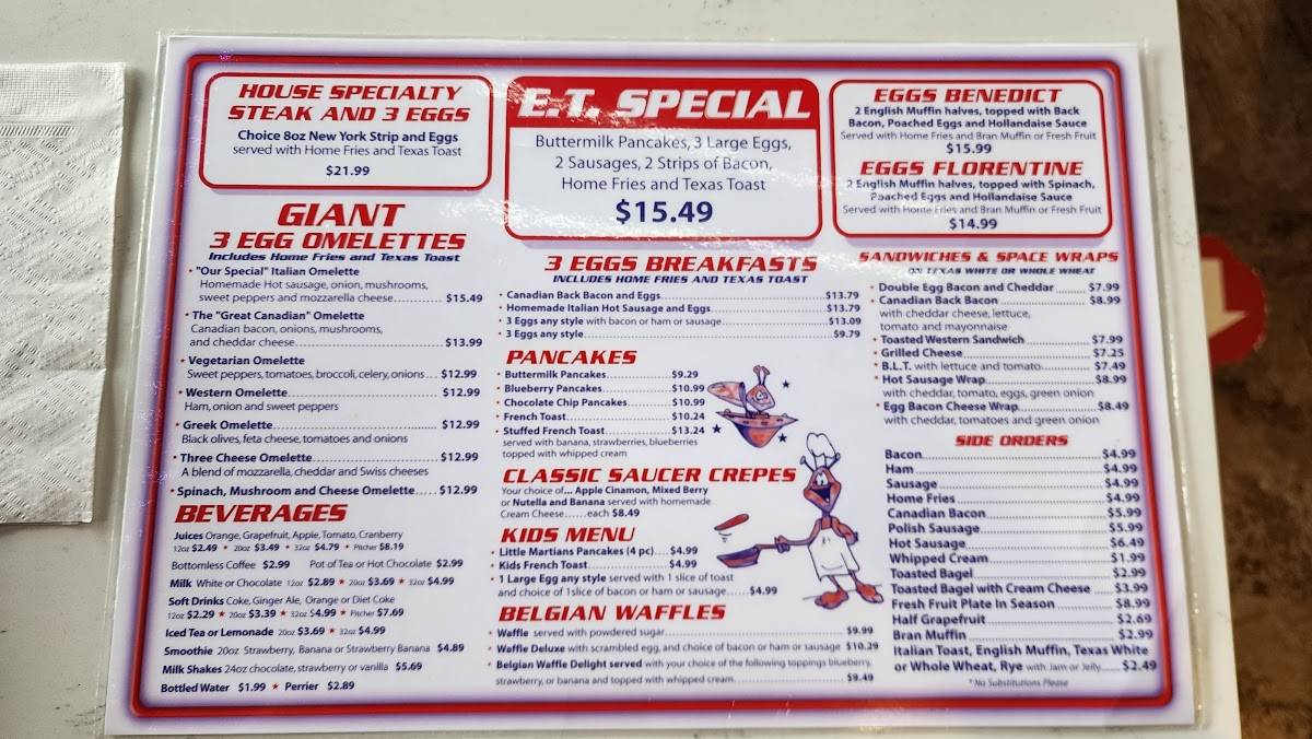 Menu at Flying Saucer Restaurant, Niagara Falls