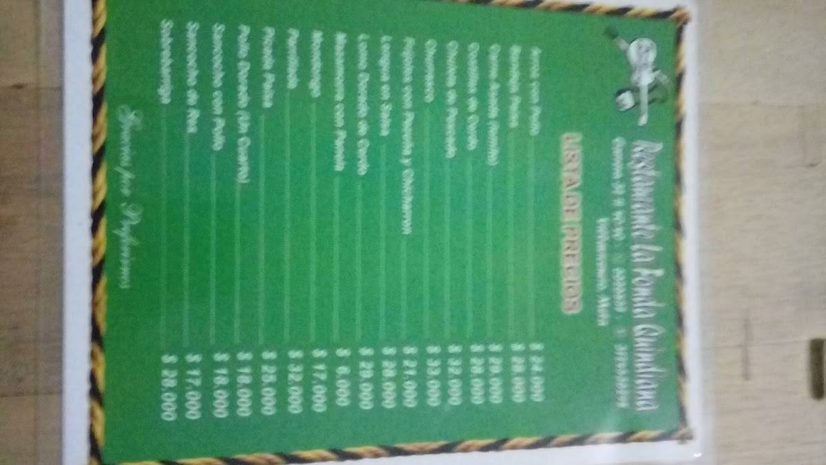Carta de Fonda Quindiana Restaurante, Villavicencio, Carrera 32 4040