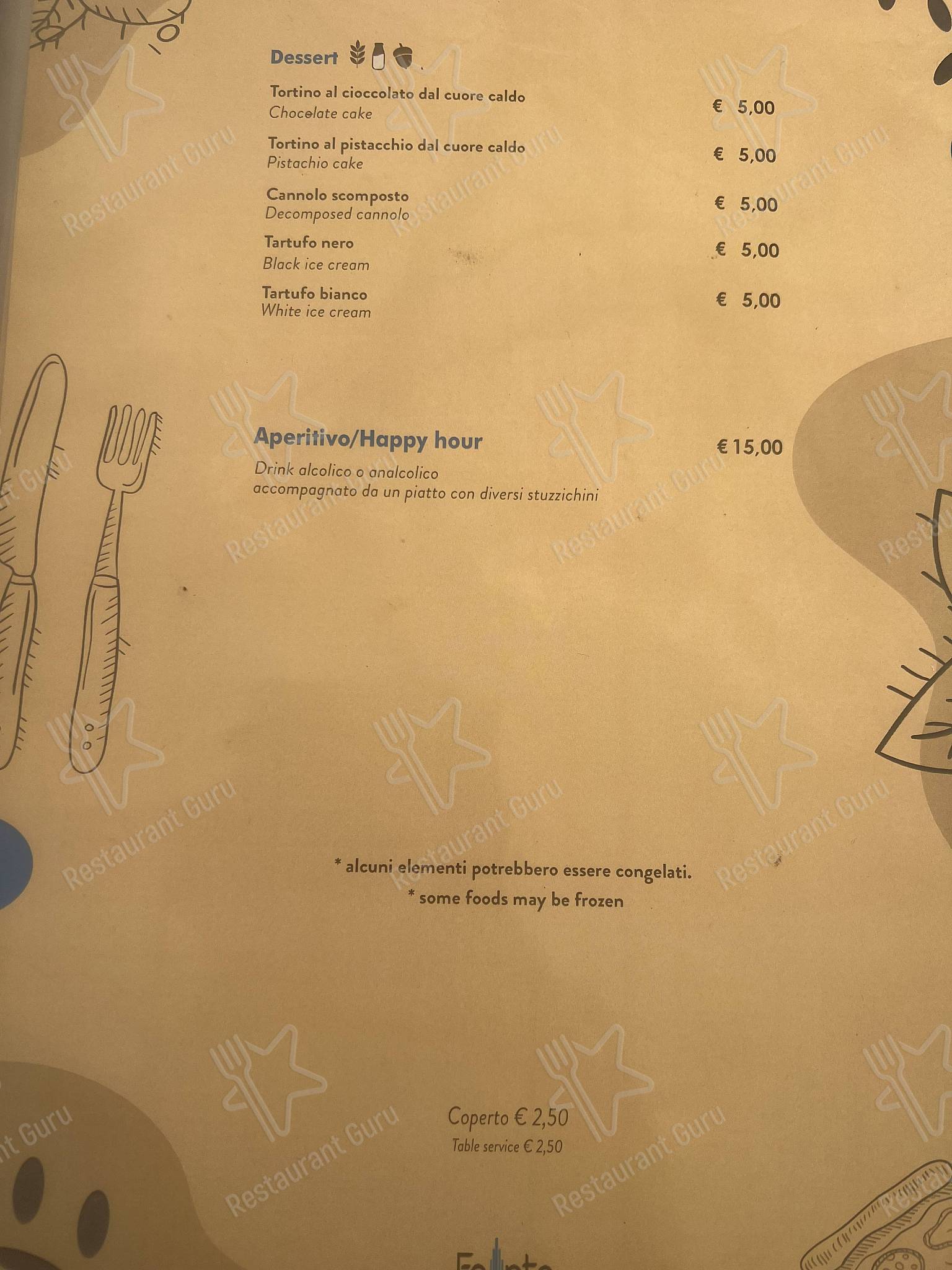 Menu di Fonte - pasti e bevande