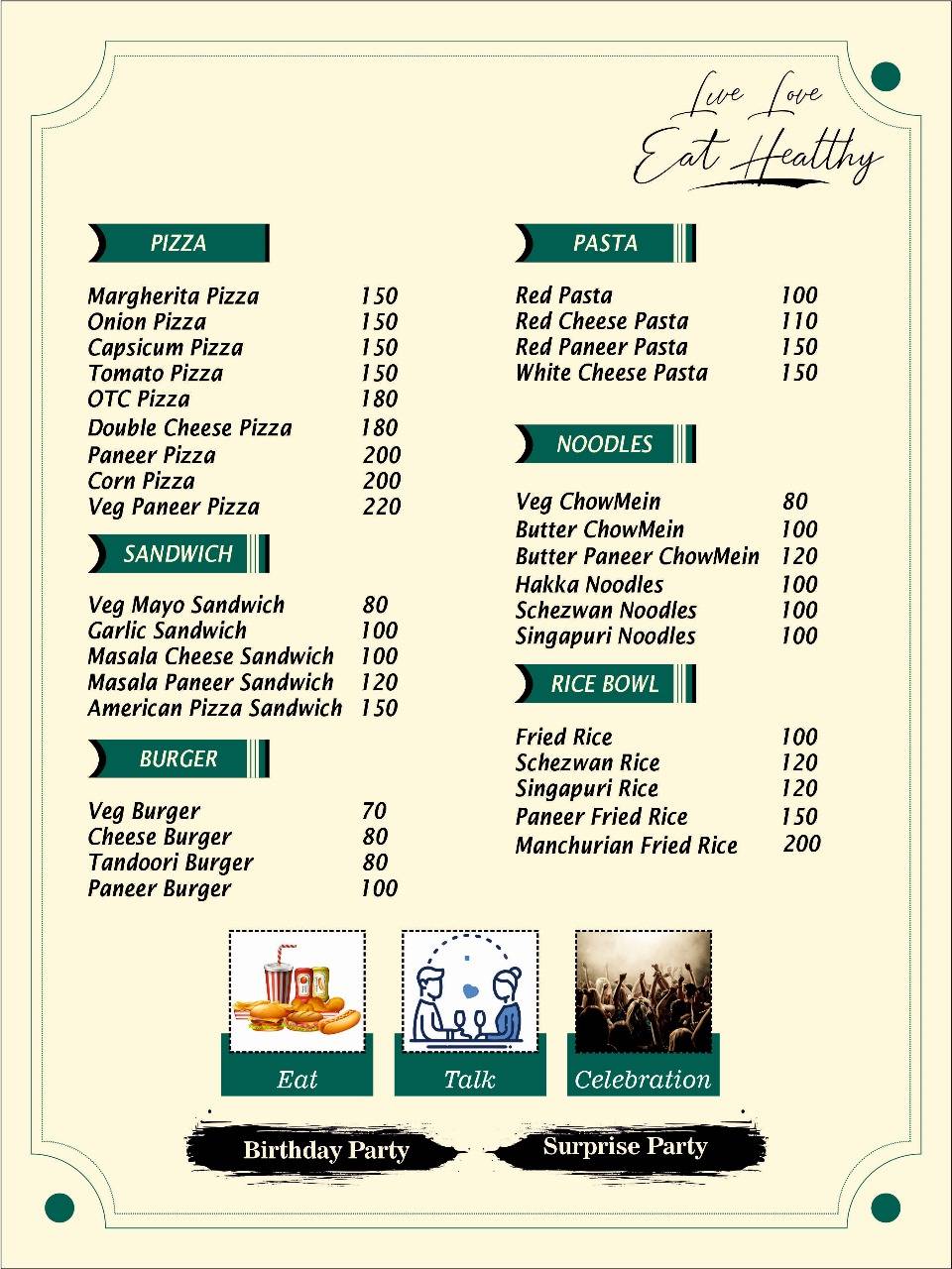 Food Temples cafeteria menu