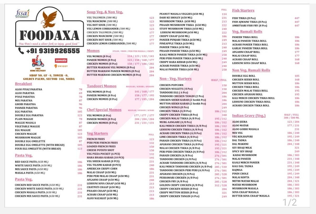 Foodaxa menu