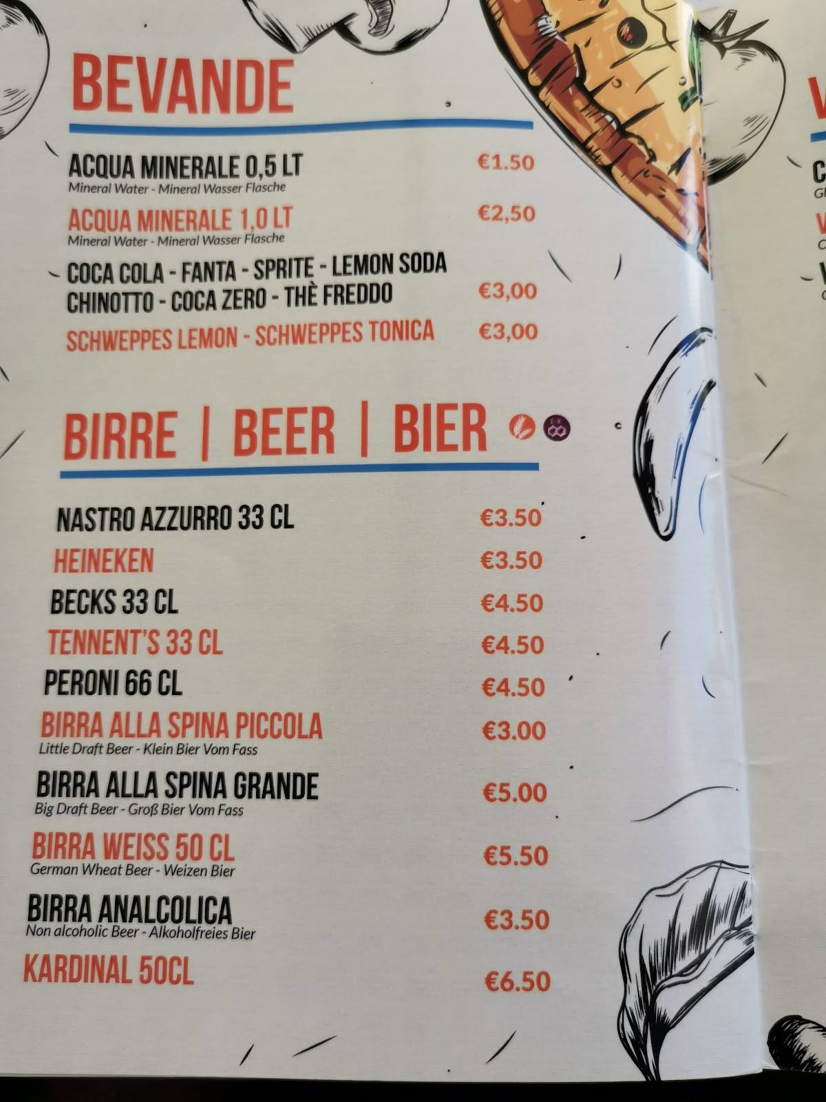 Menu di Bar Pizzeria La Strambata 