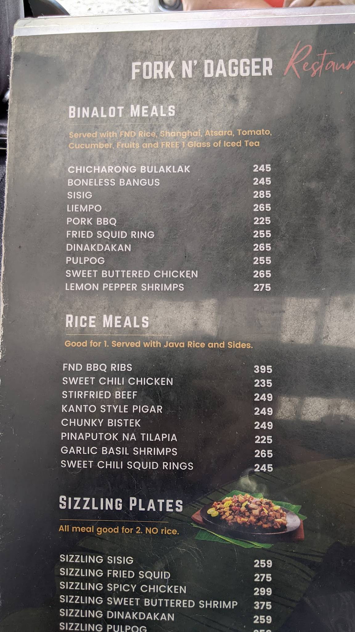 Menu at Fork N' Dagger restaurant, Baguio