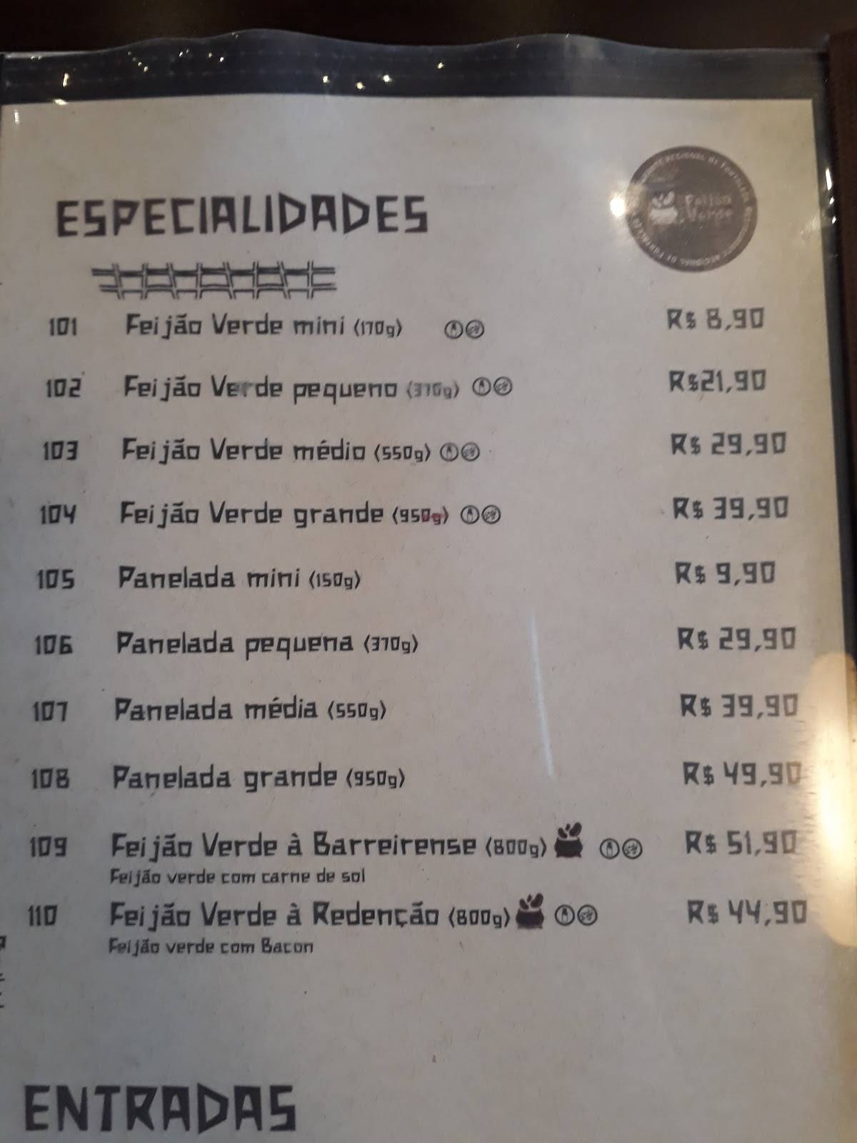 Kina do Feijão Verde cardápio