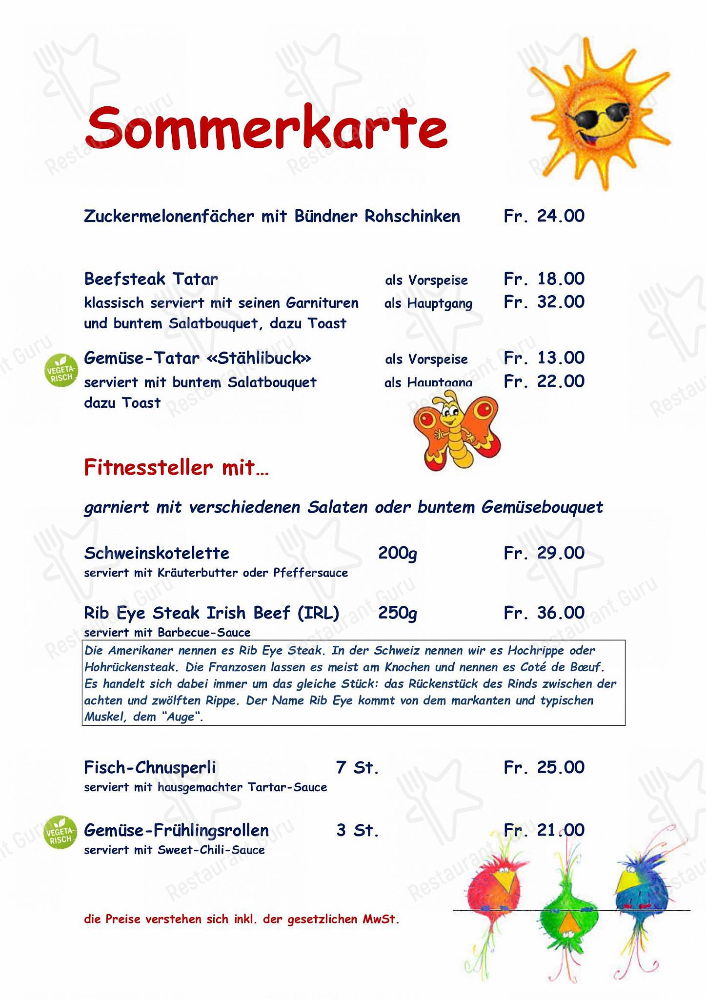 Menu di Restaurant Stählibuck - Menu