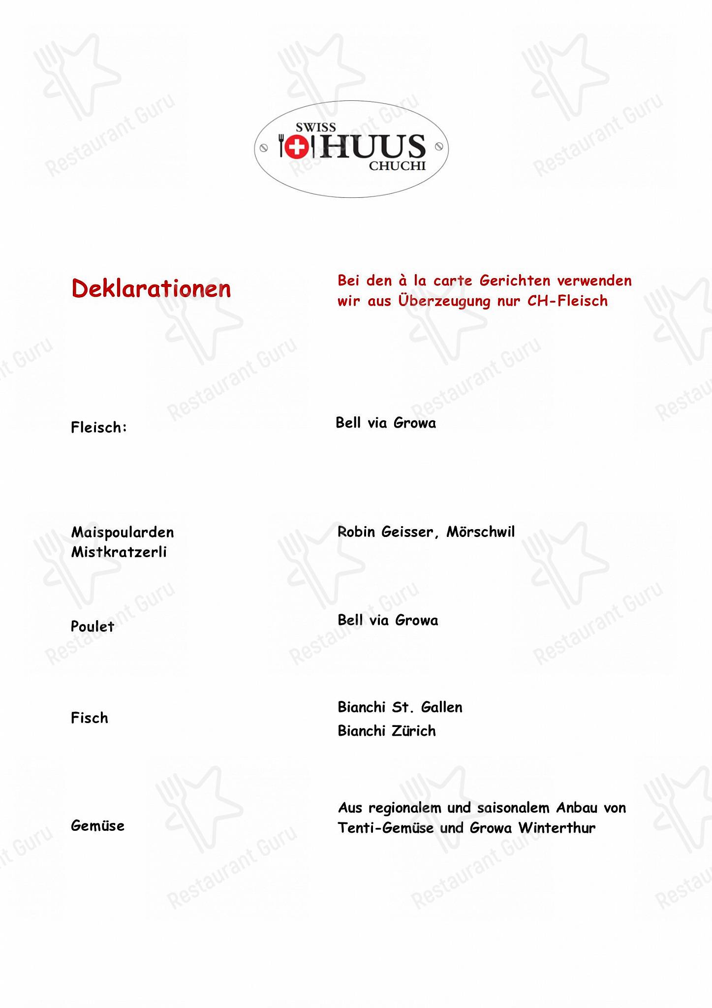 Menu per Restaurant Stählibuck ristorante