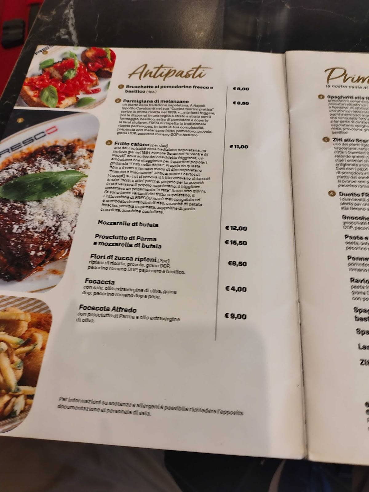 Menu di Fresco Trattoria Pizzeria Napoli Centrale 