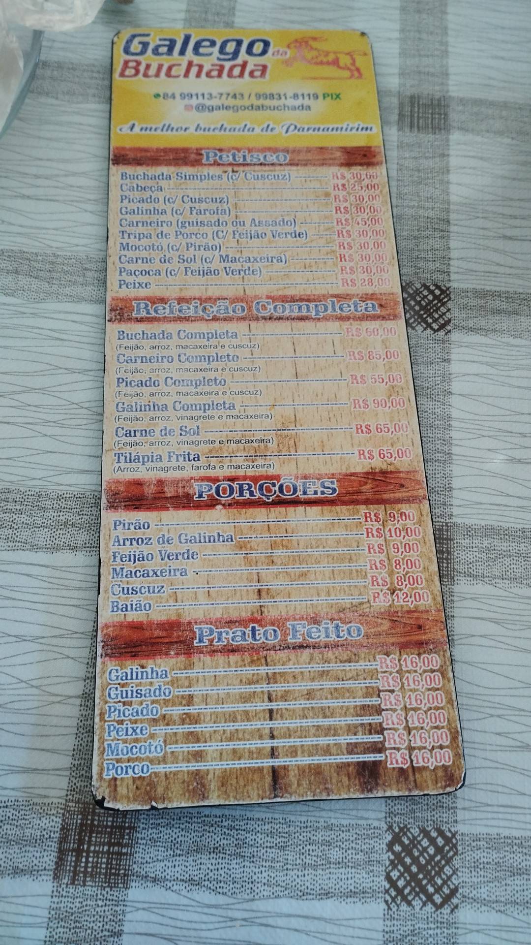 Galego da Buchada cardápio