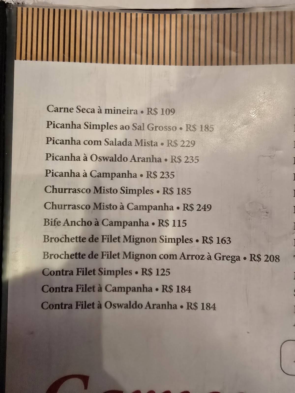 Galeto Leblon cardápio