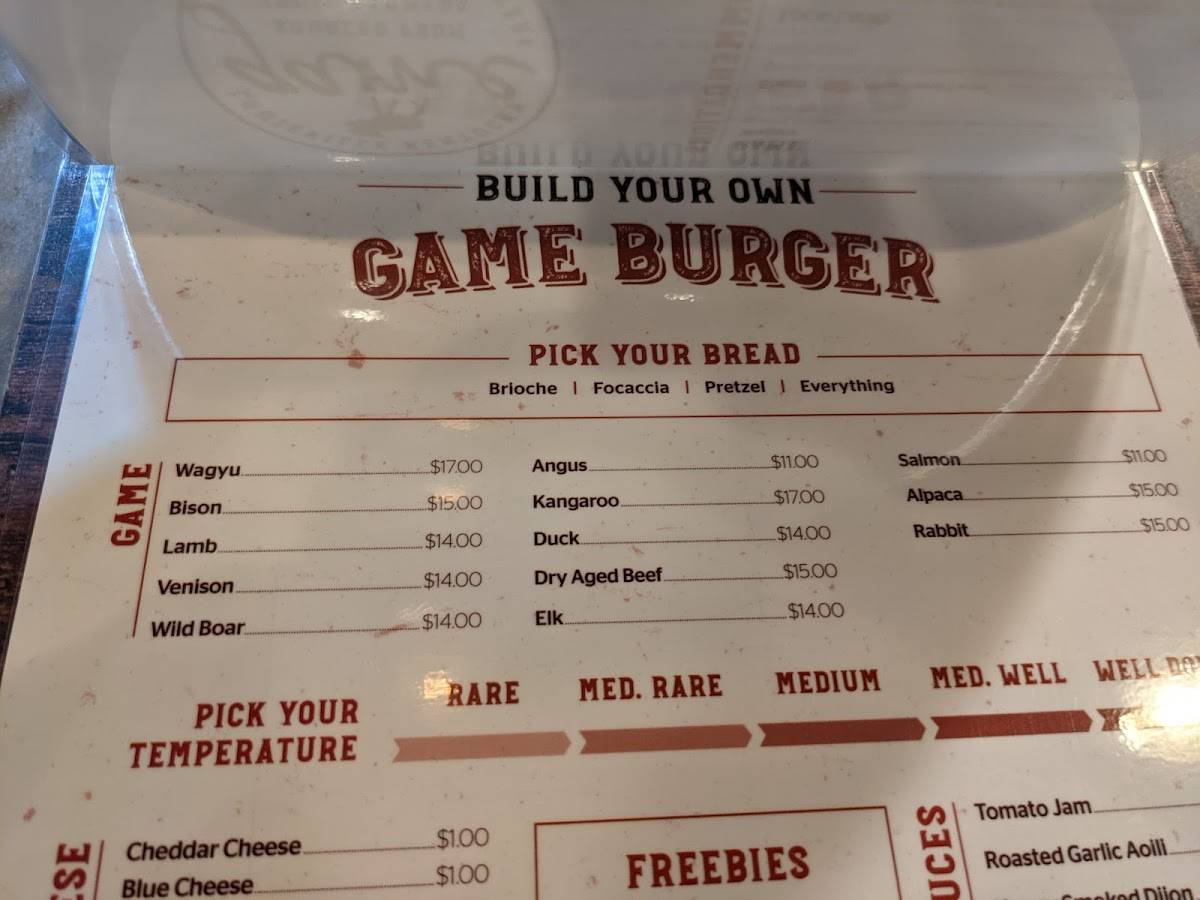 Menu at Game Restaurant, Louisville, Lexington Rd