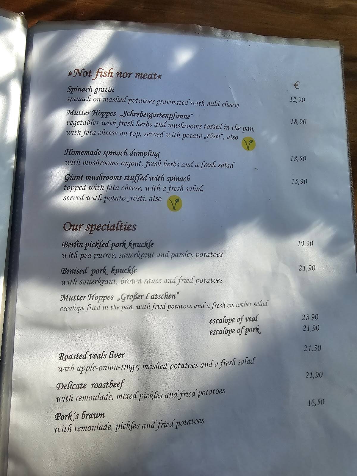 Menu de Gasthaus Mutter Hoppe