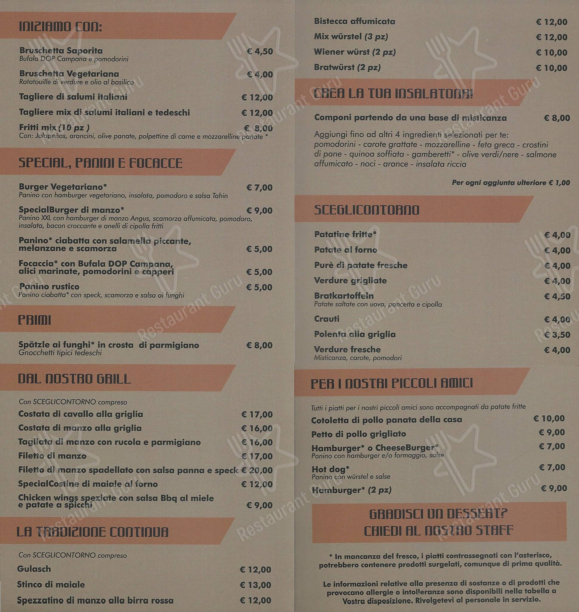 Menu di Gasthaus Assemini Pub Ristorante - pasti e bevande