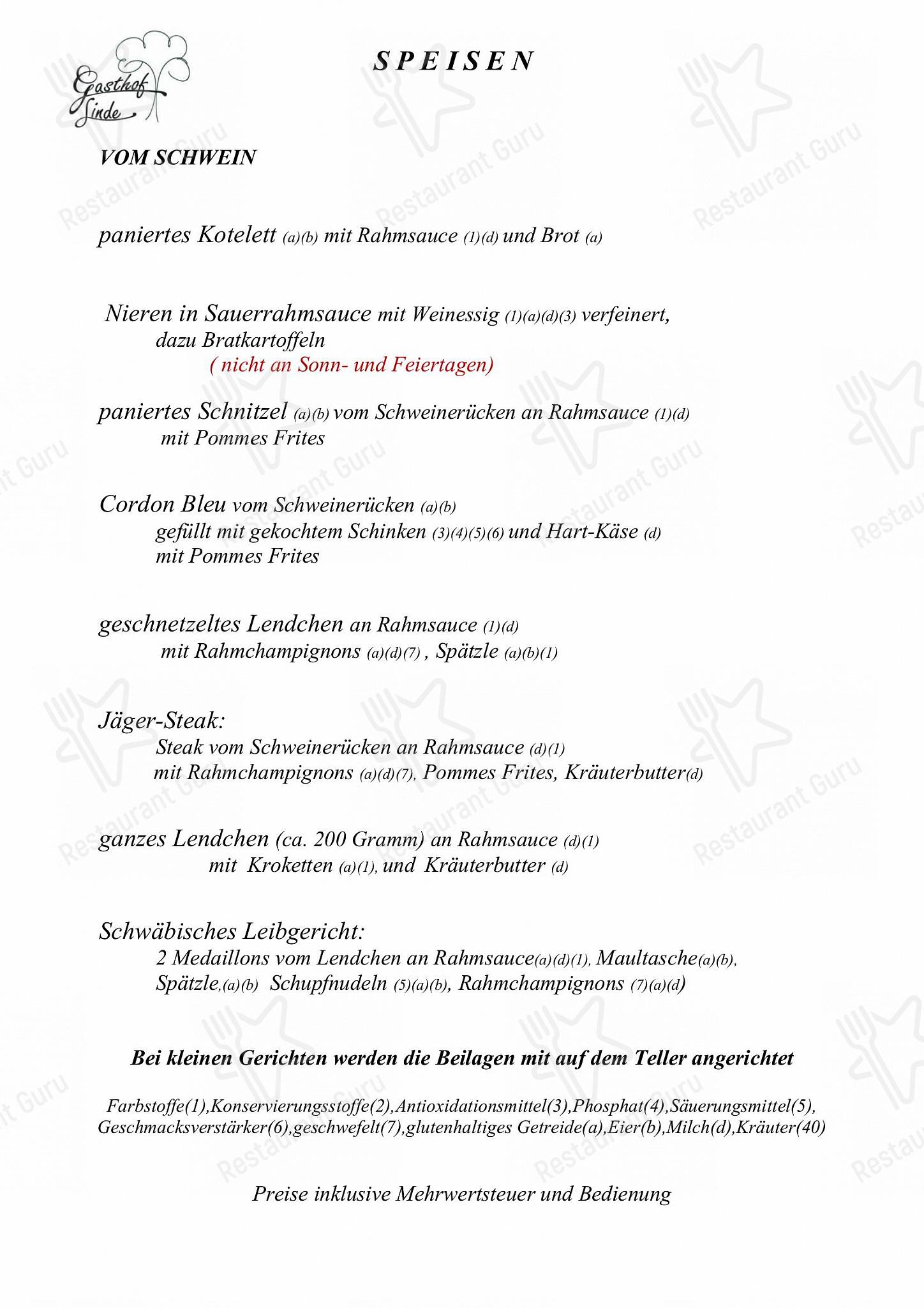 Speisekarte von Gasthof Linde restaurant, Löwenstein