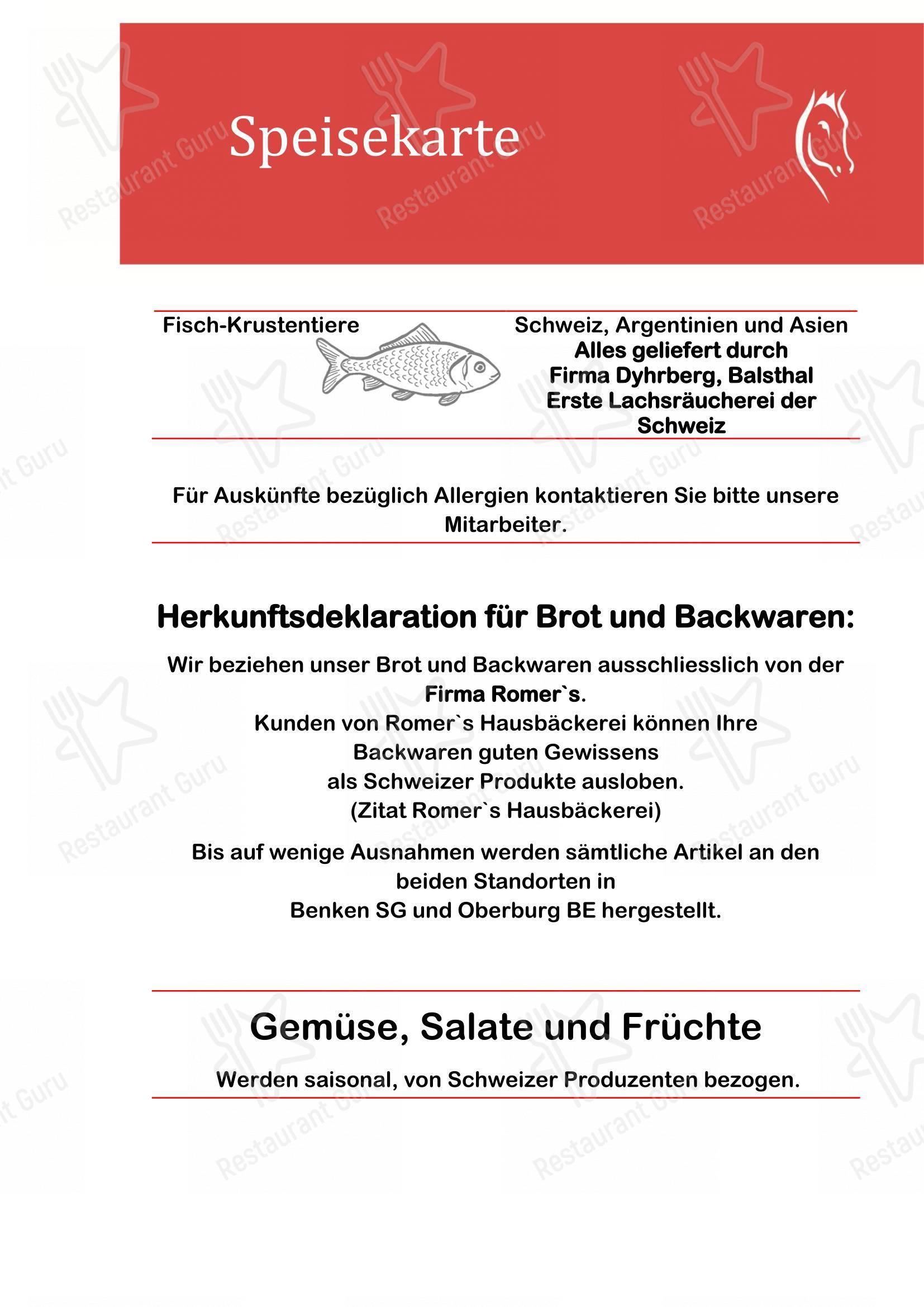 Gasthof Rössli in Grabs - Menu
