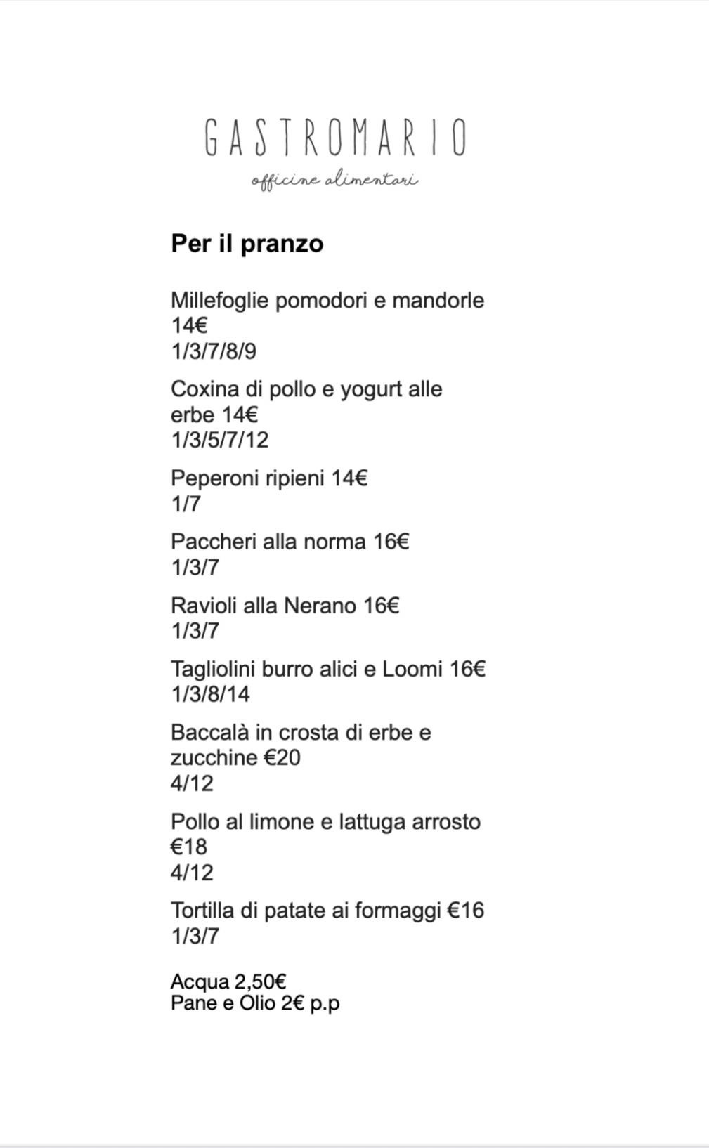 Menu di Gastromario 
