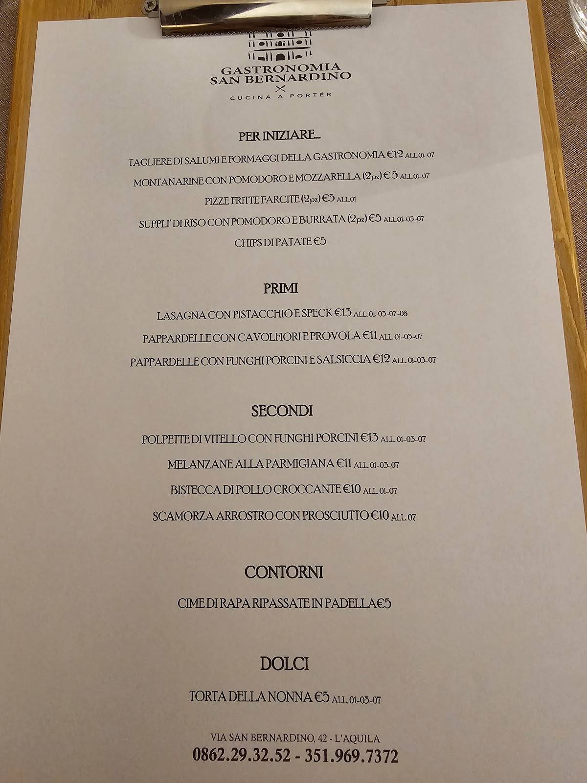 Menu di Gastronomia San Bernardino 