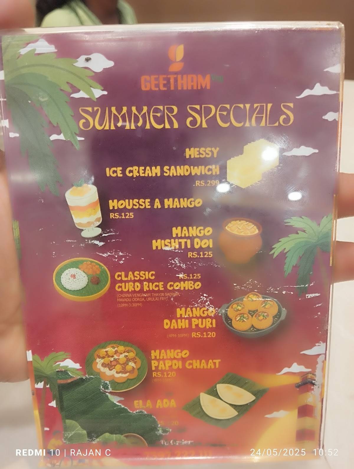 Geetham Veg Restaurant - Velachery menu