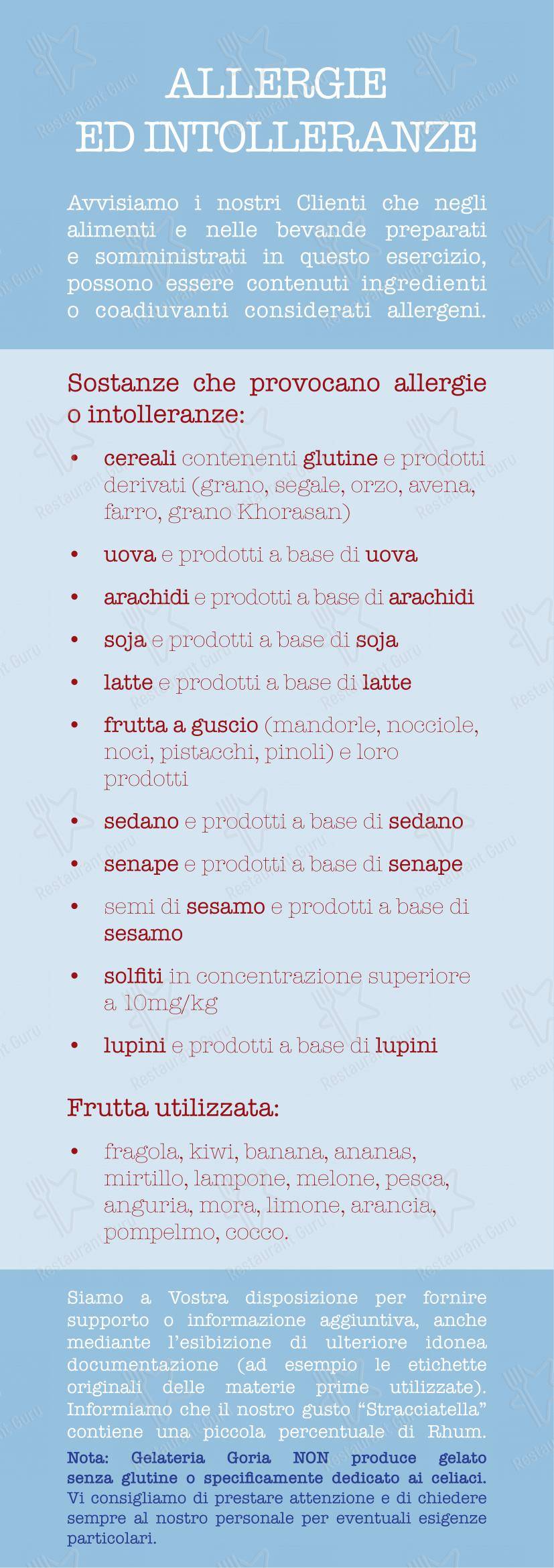 Menu bar per Gelateria Goria in Riva presso Chieri