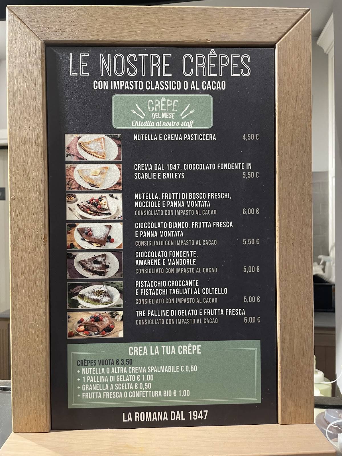 Menu di Gelateria La Romana dal 1947 