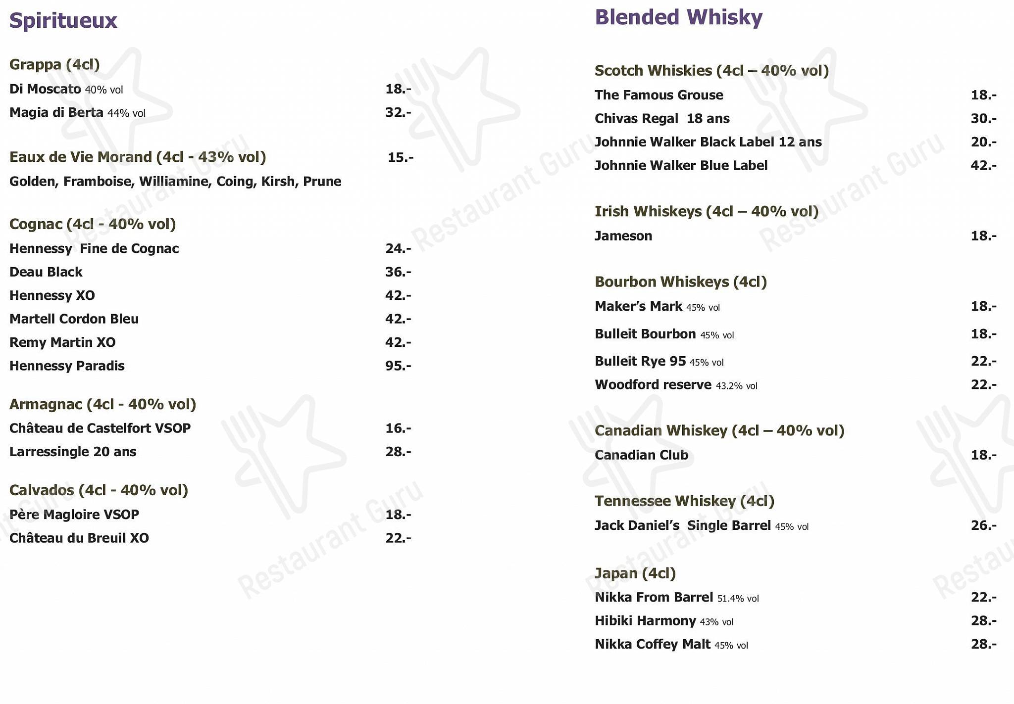 Hotel N’vy in Ginevra - Ночное меню