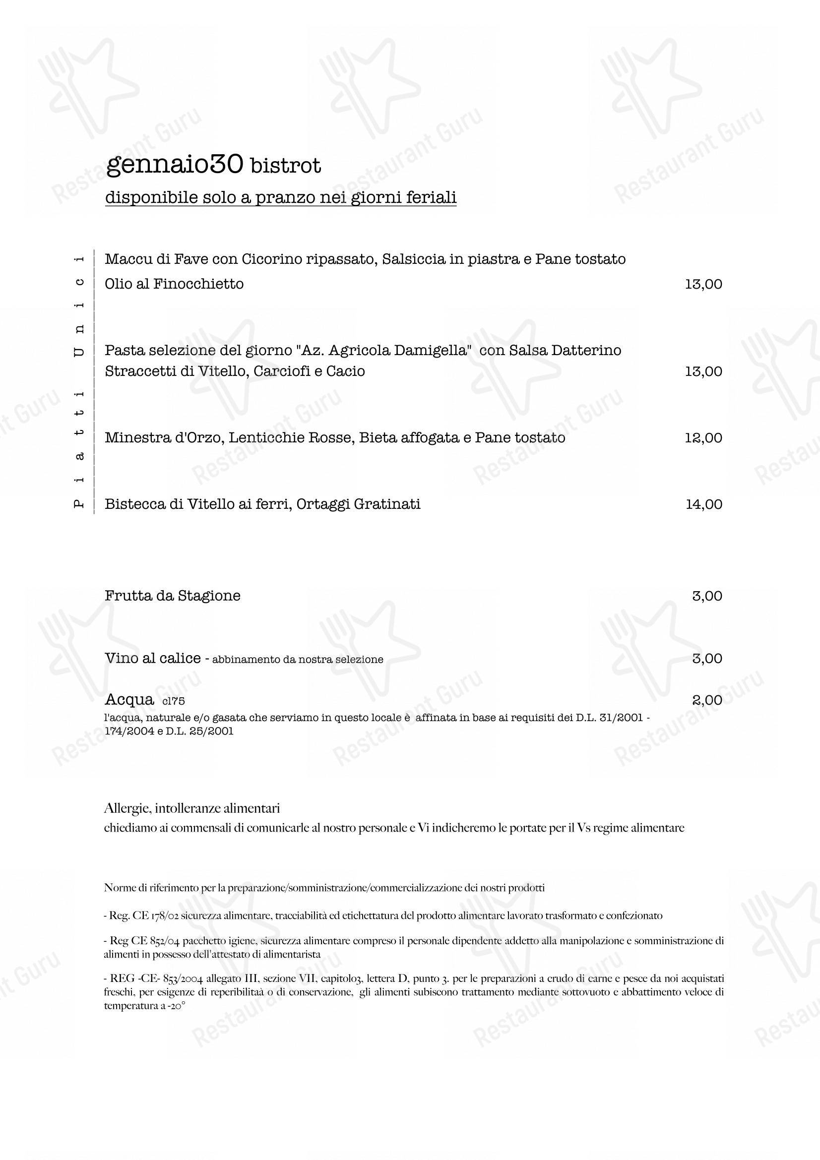 Menu per Gennaio30 Bistrot in Trapani