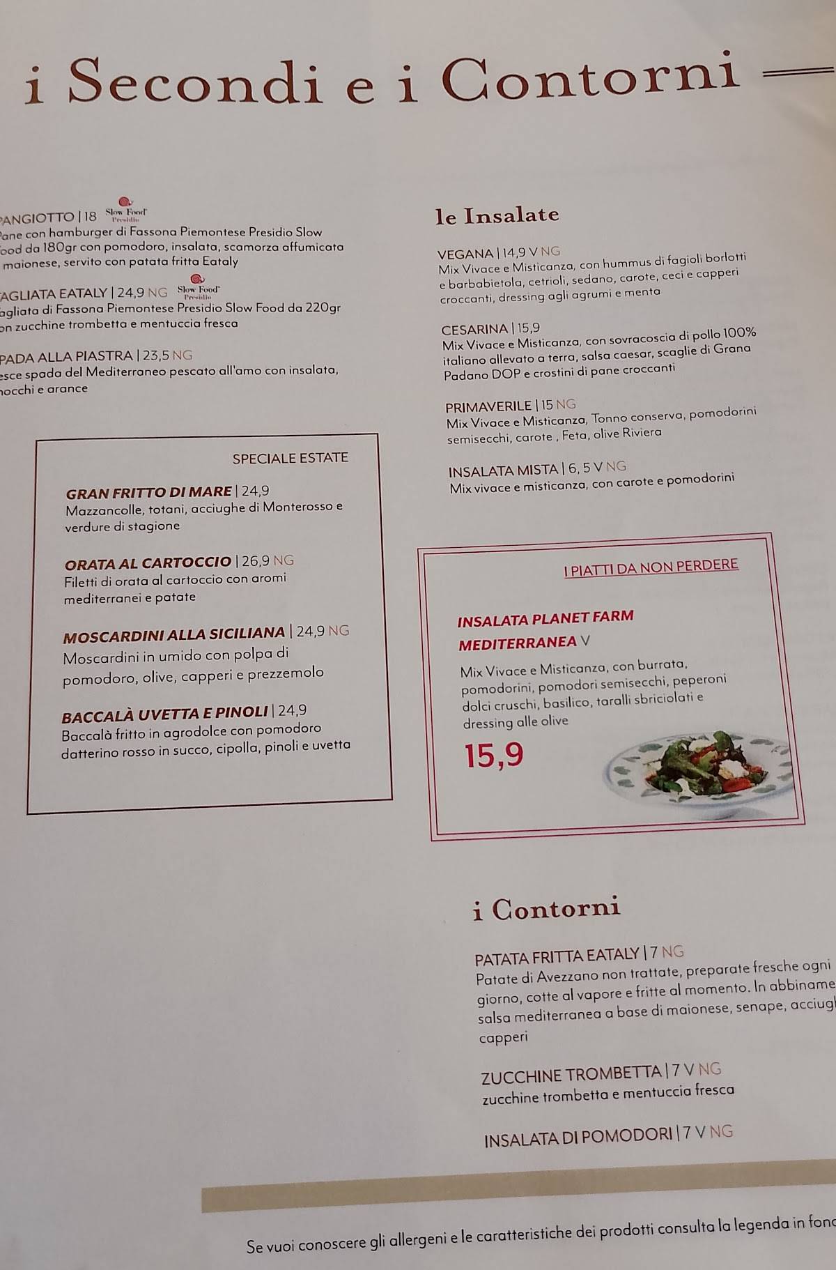 Menu di Eataly 