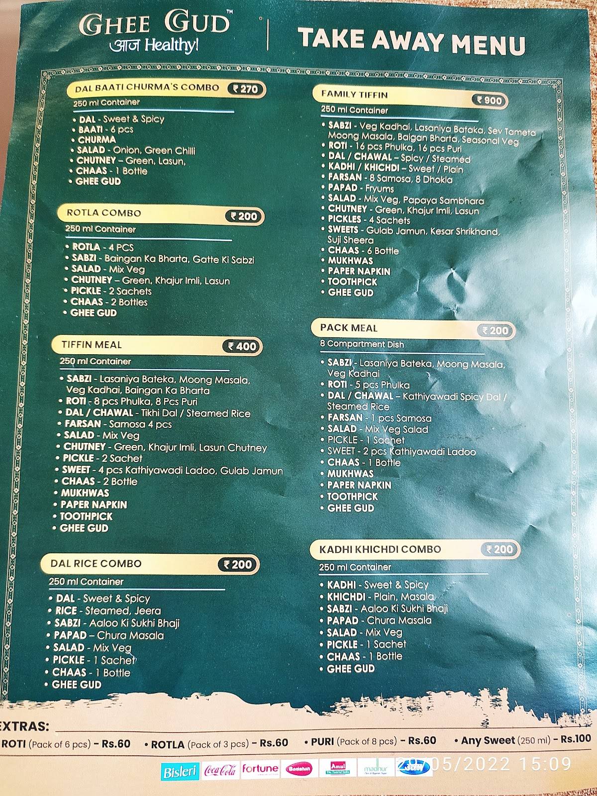 Menu at Ghee Gud, Alkapuri, Vadodara