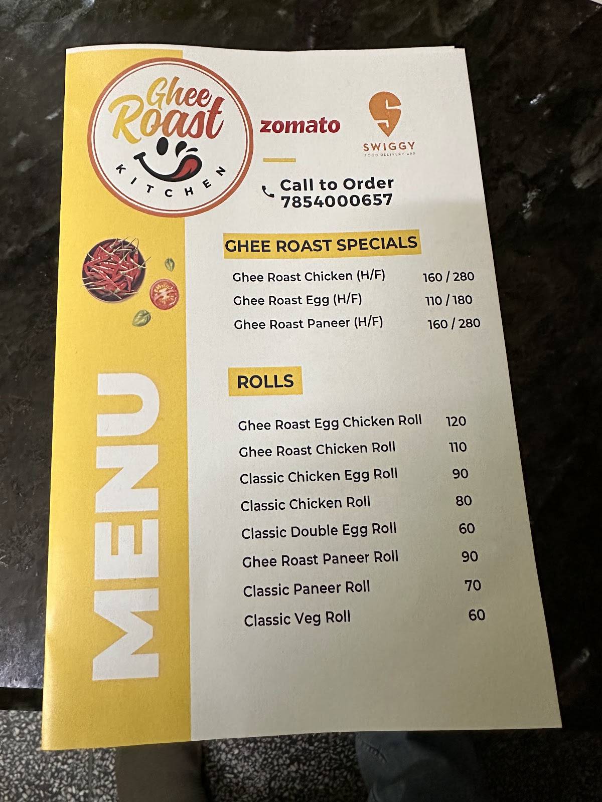 Ghee Roast Kitchen menu