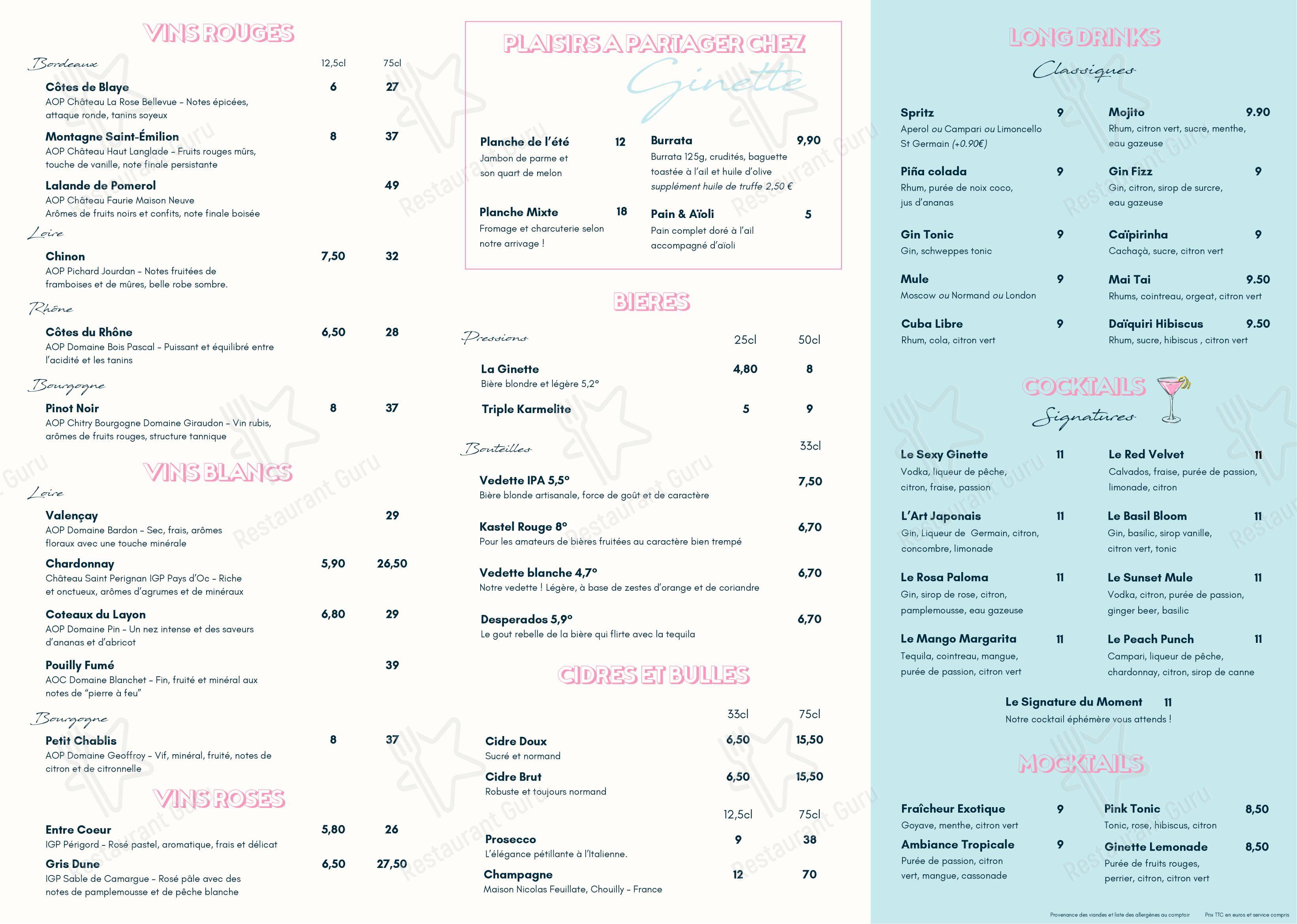 Menu bar pour Ginette dans Rouen