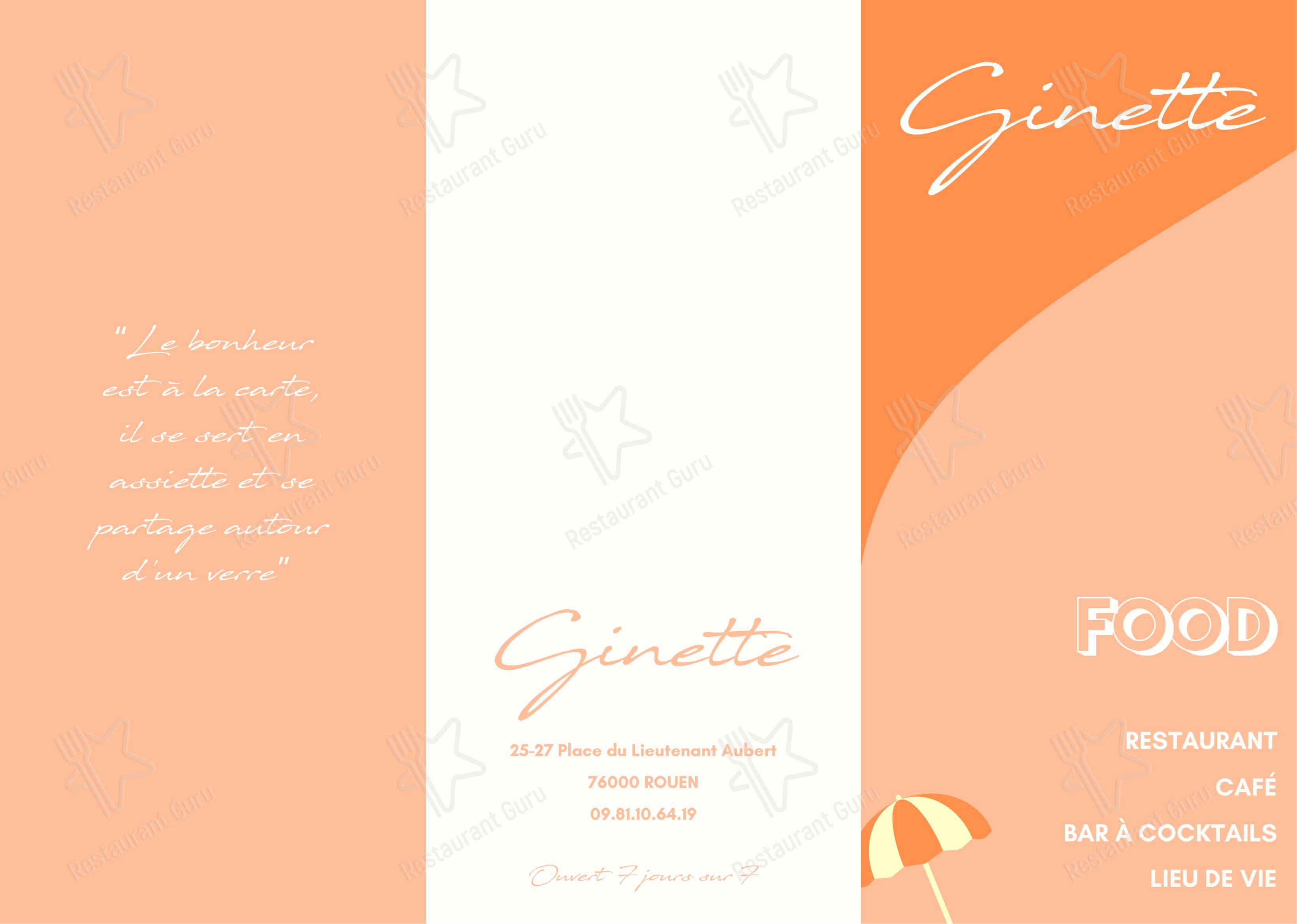 Menu bar pour Ginette pub et bar