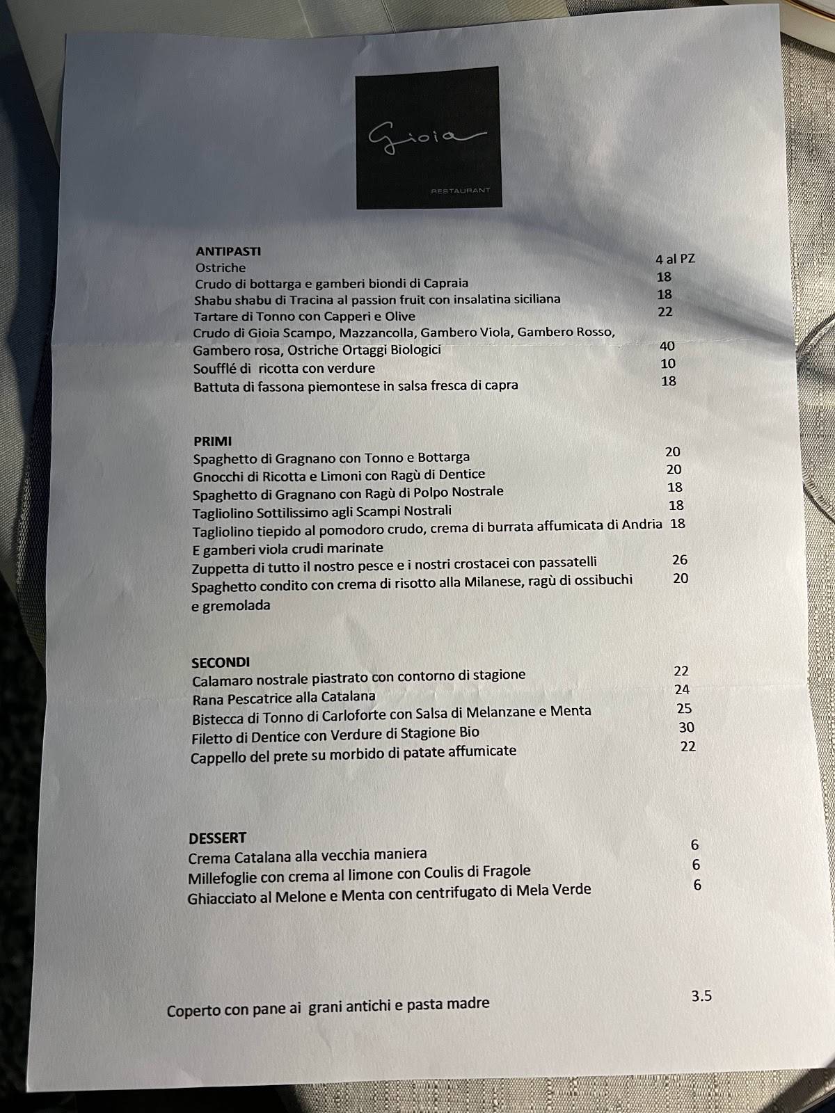 Menu di Gioia Ristorante 